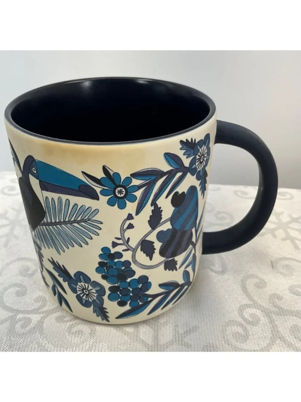 Farm Rio + Starbucks Ceramic Mug 14 Oz 2025 Blue Floral Toucan Design
